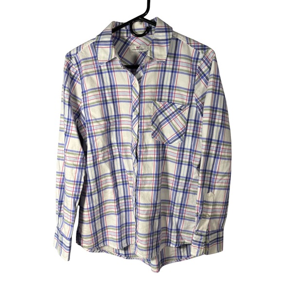 Vineyard Vines Tops - Vineyard Vines Plaid Button Down Womens 4 White Blue Pink Long Sleeve Cotton